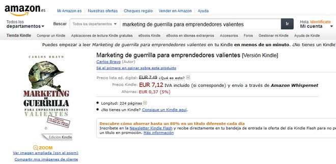 El libro "Marketing de guerrilla para emprendedores valientes" que os quiero vender en Amazon