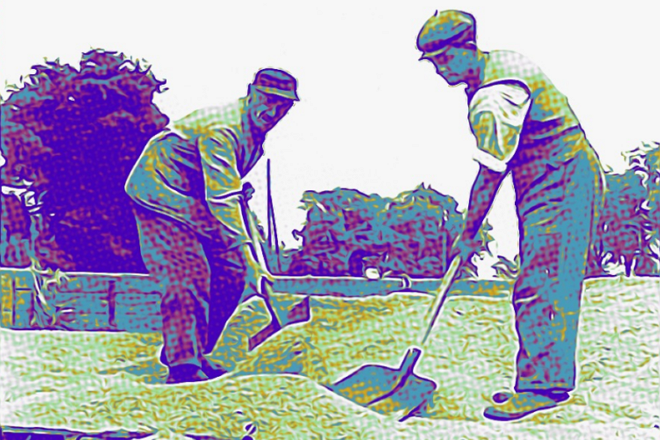 trabajadores con palas